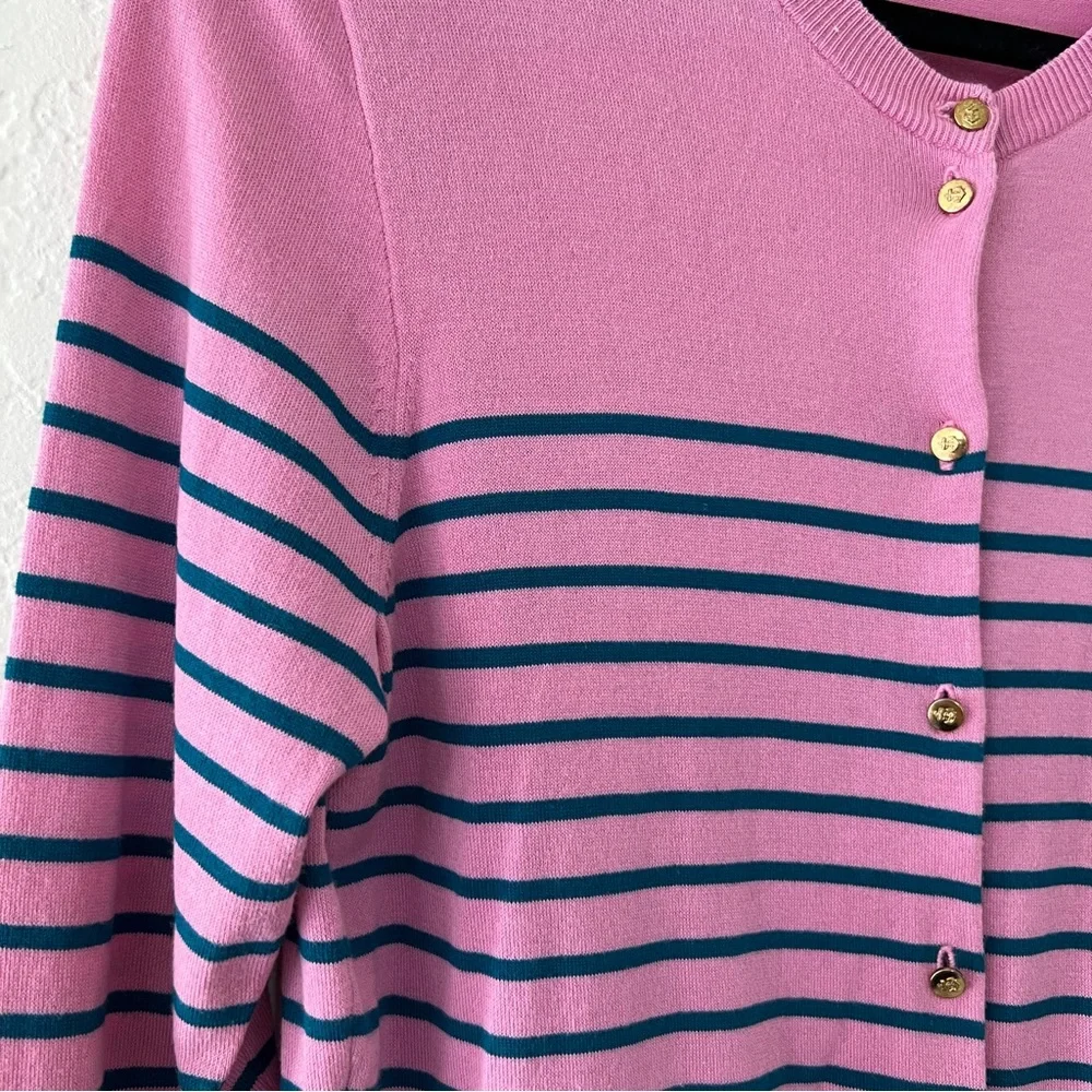 J. Crew Pink Teal Striped Gold‎ Button Cotton Blend Cardigan Women’s Size Medium